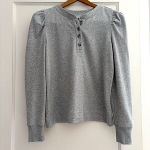 LOFT Puff-Sleeve Gray Henley Top